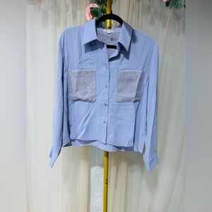 Have Lavender Button-Down Shirt with Patterned Pockets